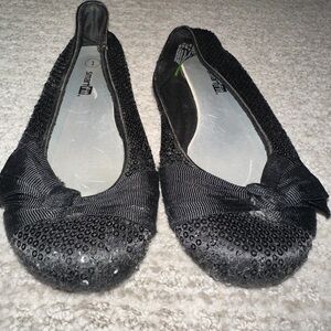 smartfit Black Sequin Bow Ballet Flats